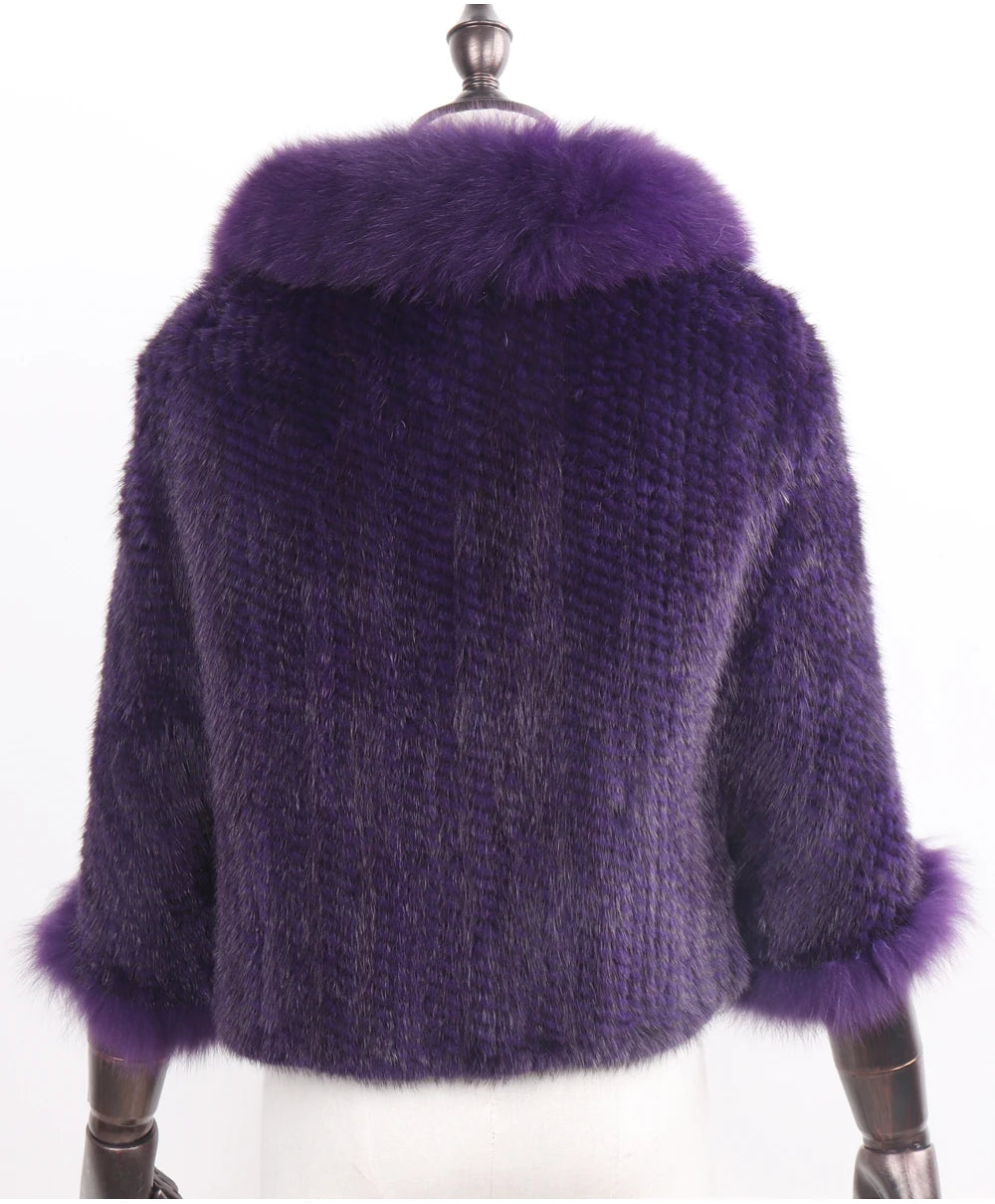 Knitted Real Mink Fur Shawl Fox Fur Collar