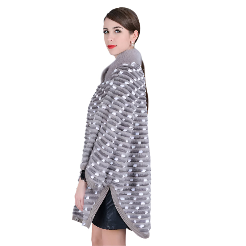 Knitted Real Mink Fur Poncho Batwing Sleeve