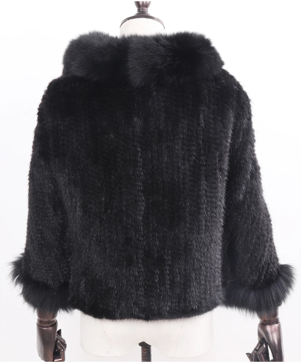 Knitted Real Mink Fur Shawl Fox Fur Collar