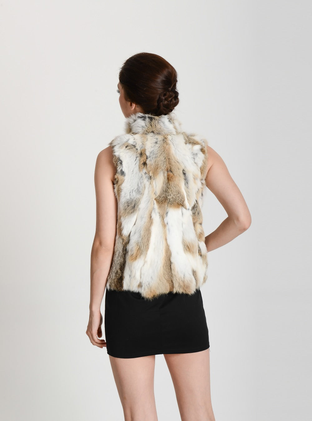 Color Blend Mandarin Collar Real Fur Vests