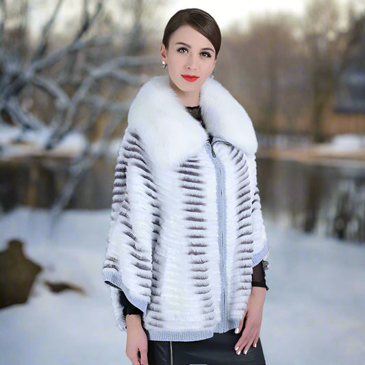 Knitted Real Mink Fur Poncho Batwing Sleeve