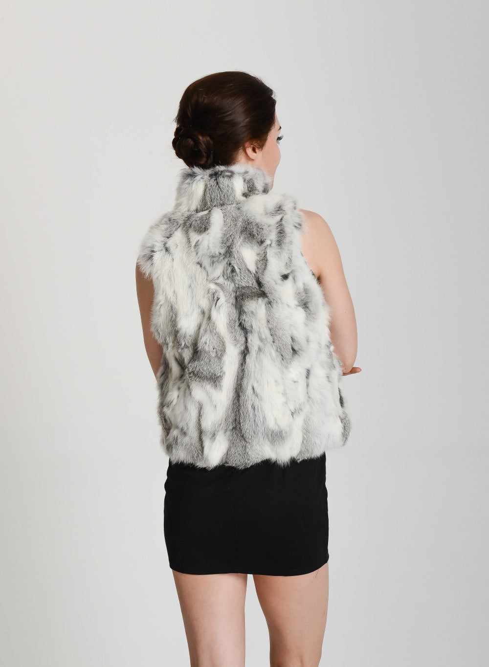 Color Blend Mandarin Collar Real Fur Vests