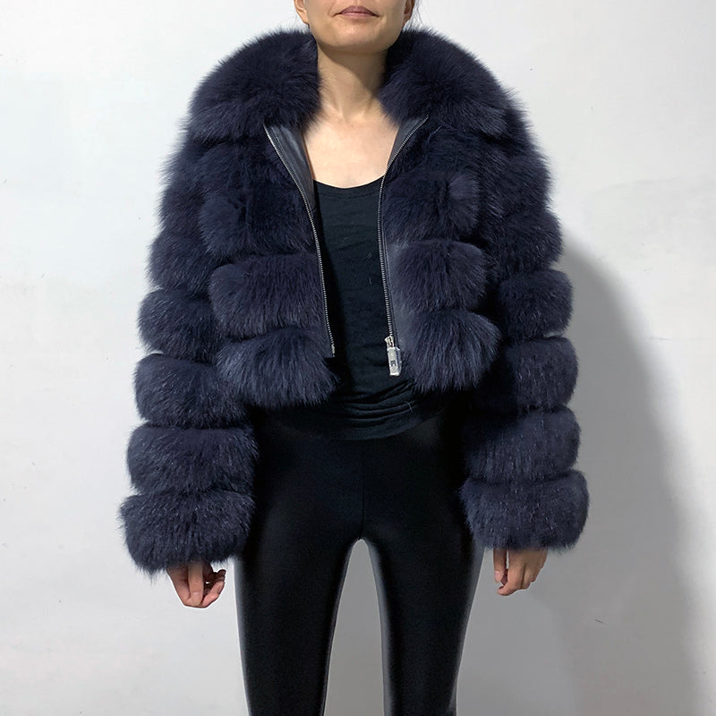 Pattern Real Fox Fur Coats Short