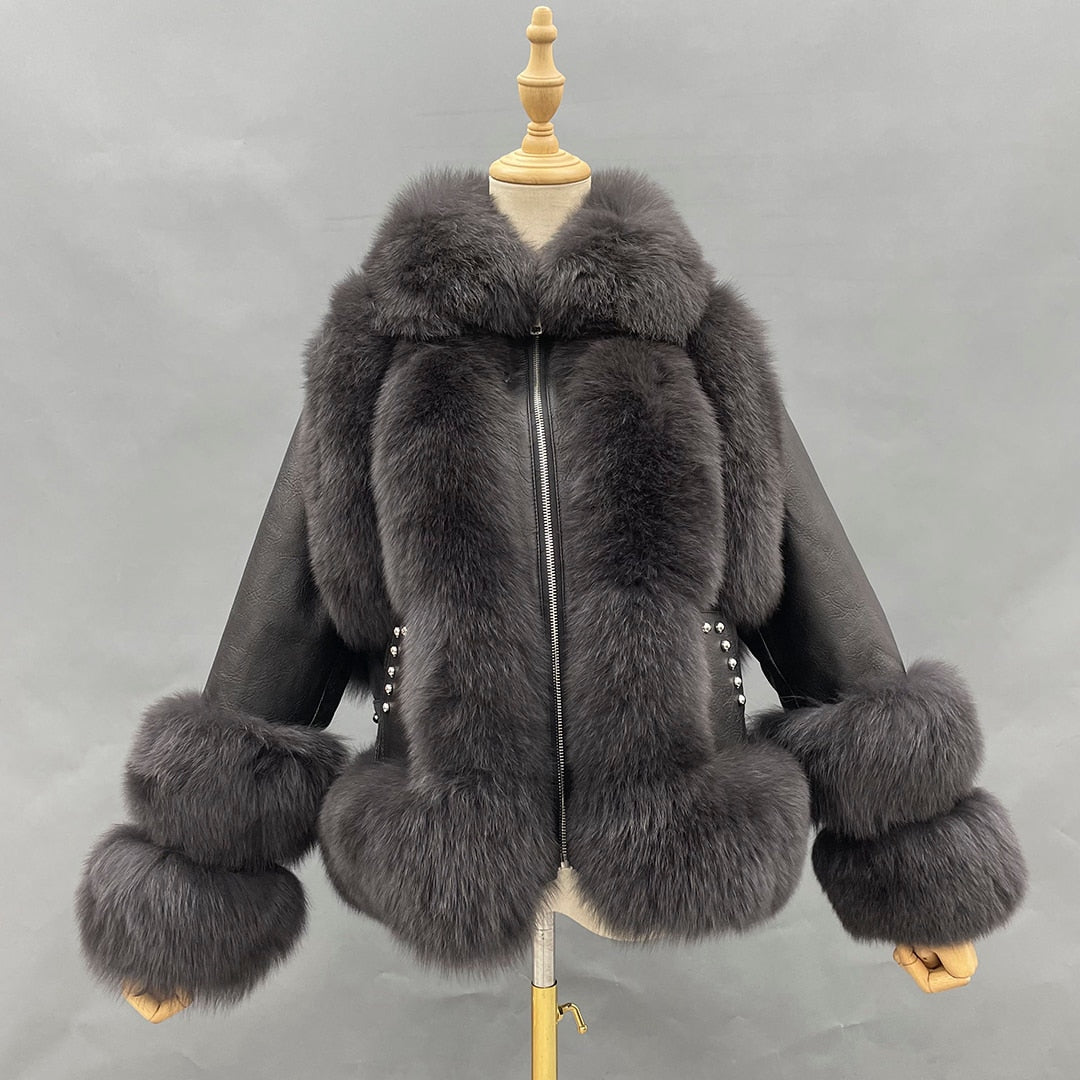 Genuine Leather Coats With Fluffy Real Fur Pattern