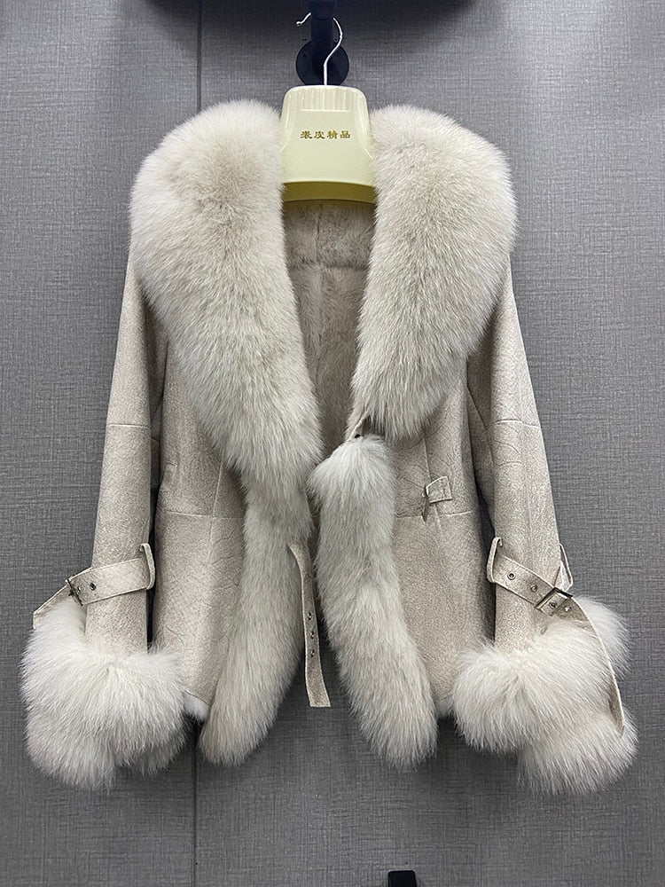 Real Rabbit Fur Liner Real Fox Fur Collar & Cuffs Coats