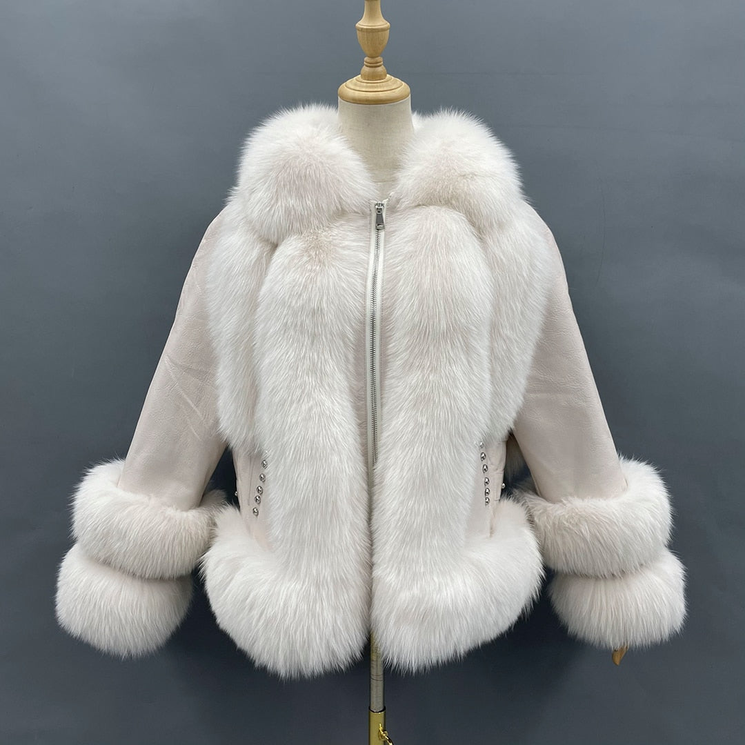 Genuine Leather Coats With Fluffy Real Fur Pattern