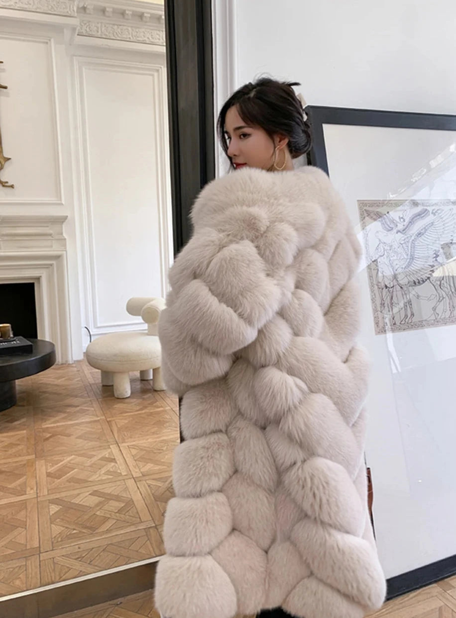 Pattern Long Real Fox Fur Coats