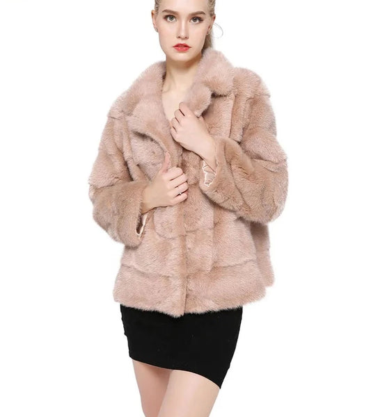Turn-Down Collar Short Real Mink Fur Coats