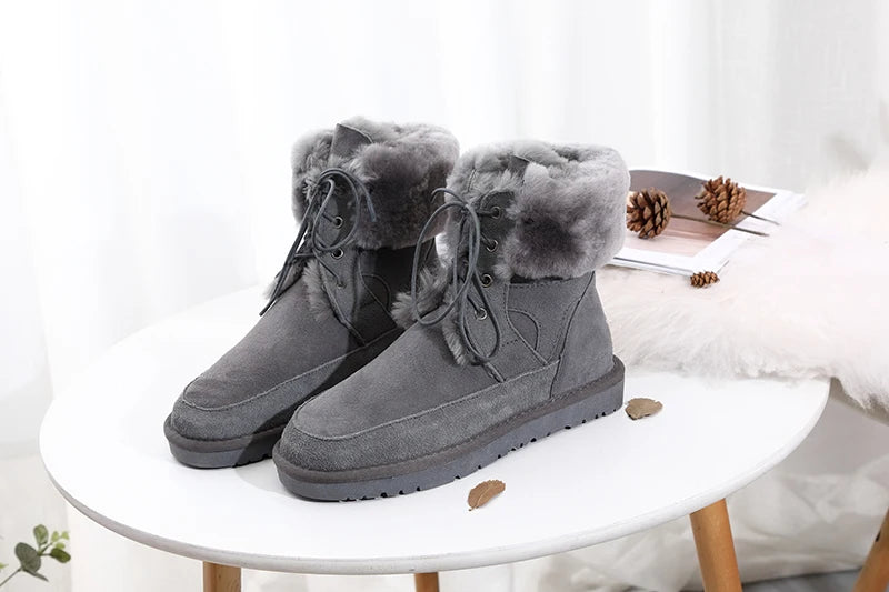 Genuine Leather Waterproof Boots Real Fur