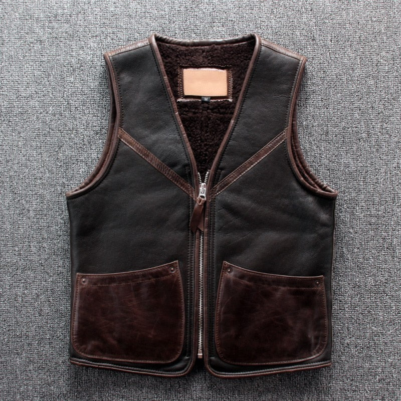 Genuine Leather Vest Shearling Lining