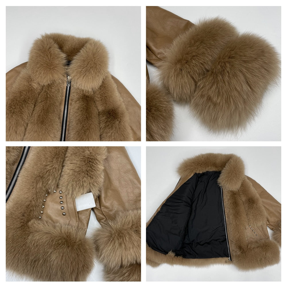 Genuine Leather Coats With Fluffy Real Fur Pattern