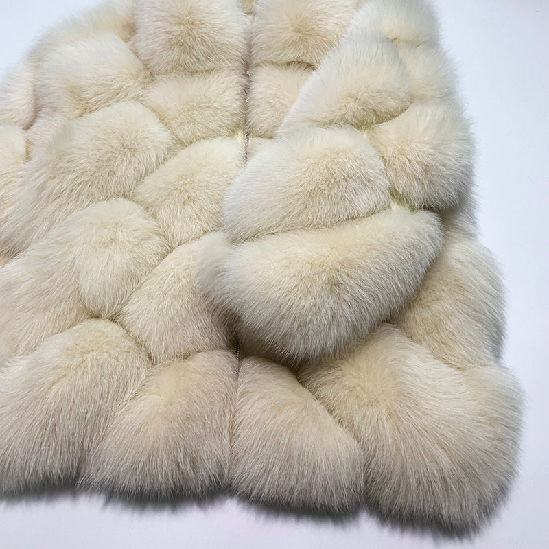 Pattern Turn Down Collar Real Fox Fur Coats