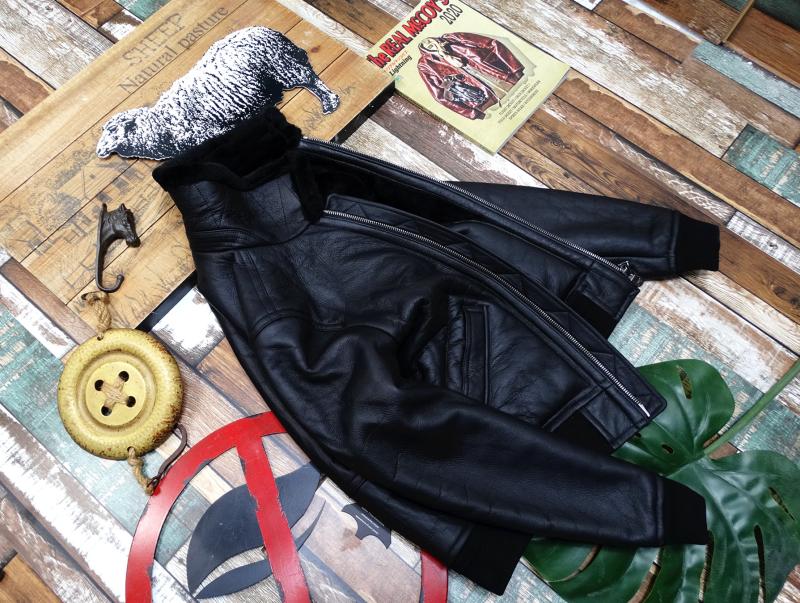 Black Genuine Leather Real Shearling Fur Coats