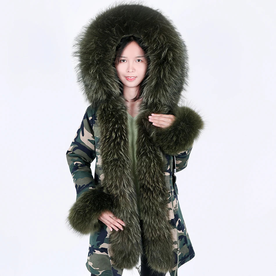 Duck Down Liner Real Fur Hooded Parka Long Coats