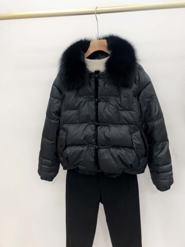 Duck Down Short Puffer Coats Real Fur Collar & Trim