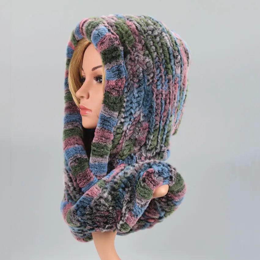 Knitted Real Fur Scarf Hoods