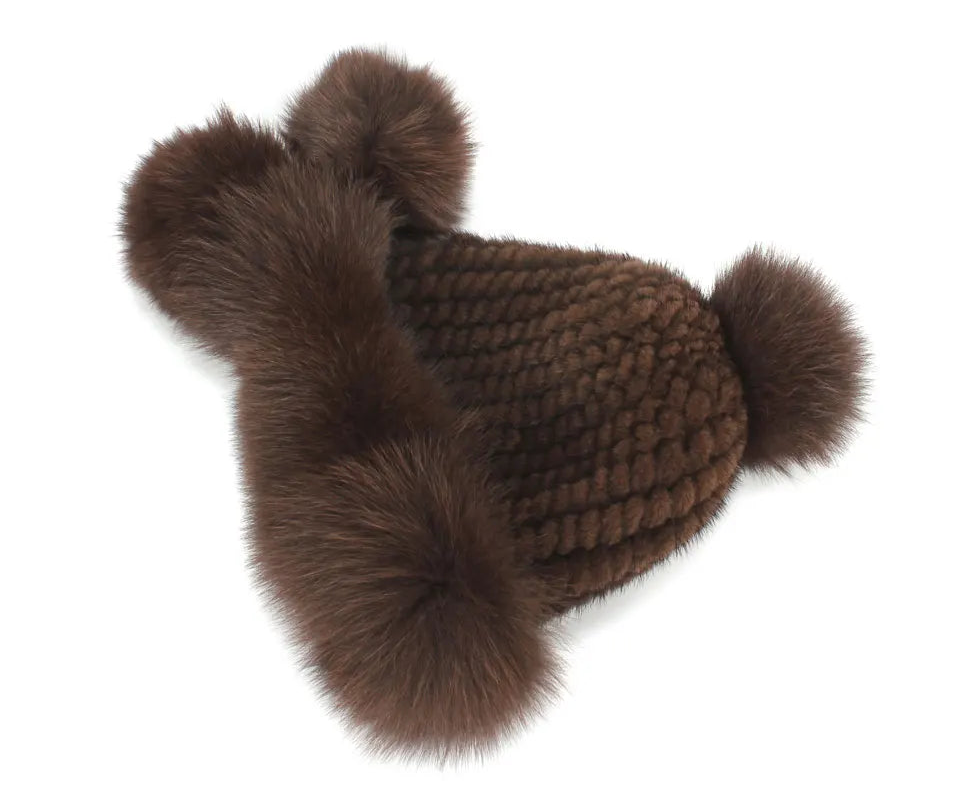 Real Mink Fur Beanies Fox Fur Ball