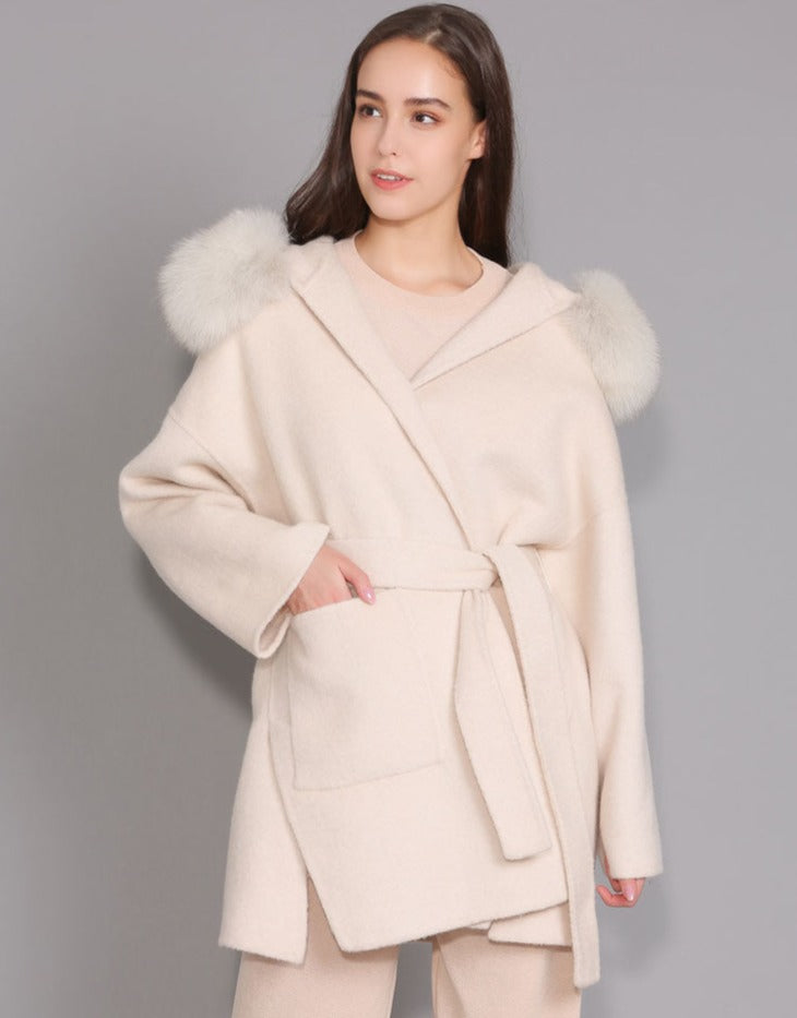 Cashmere Pea Coats Real Fur Hoodie & Cuffs