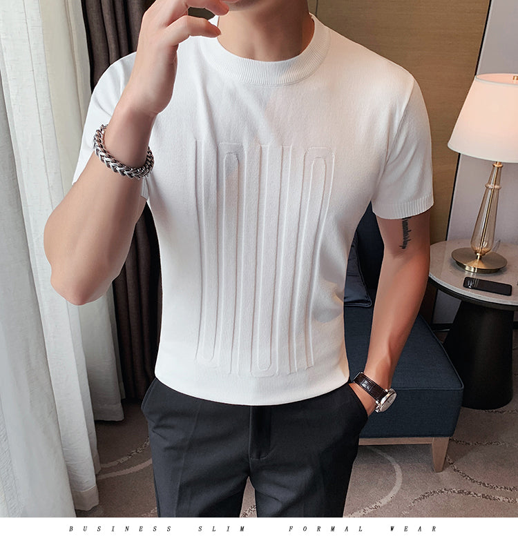 Knitted O-Neck Slim Fit Short Sleeve Shirts