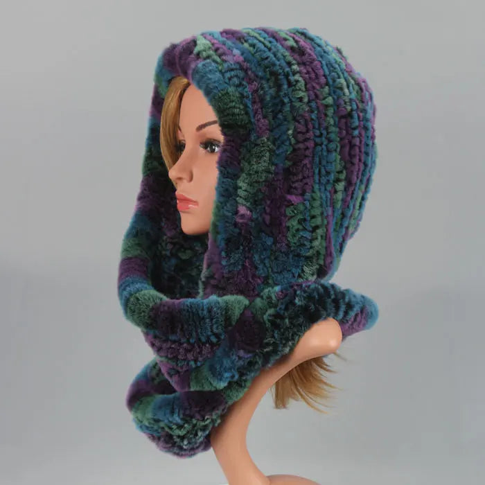 Knitted Real Fur Scarf Hoods