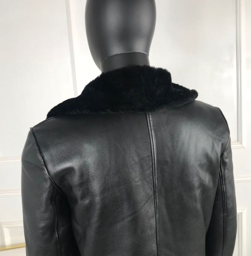Black Genuine Leather Coat Real Fur Shearling