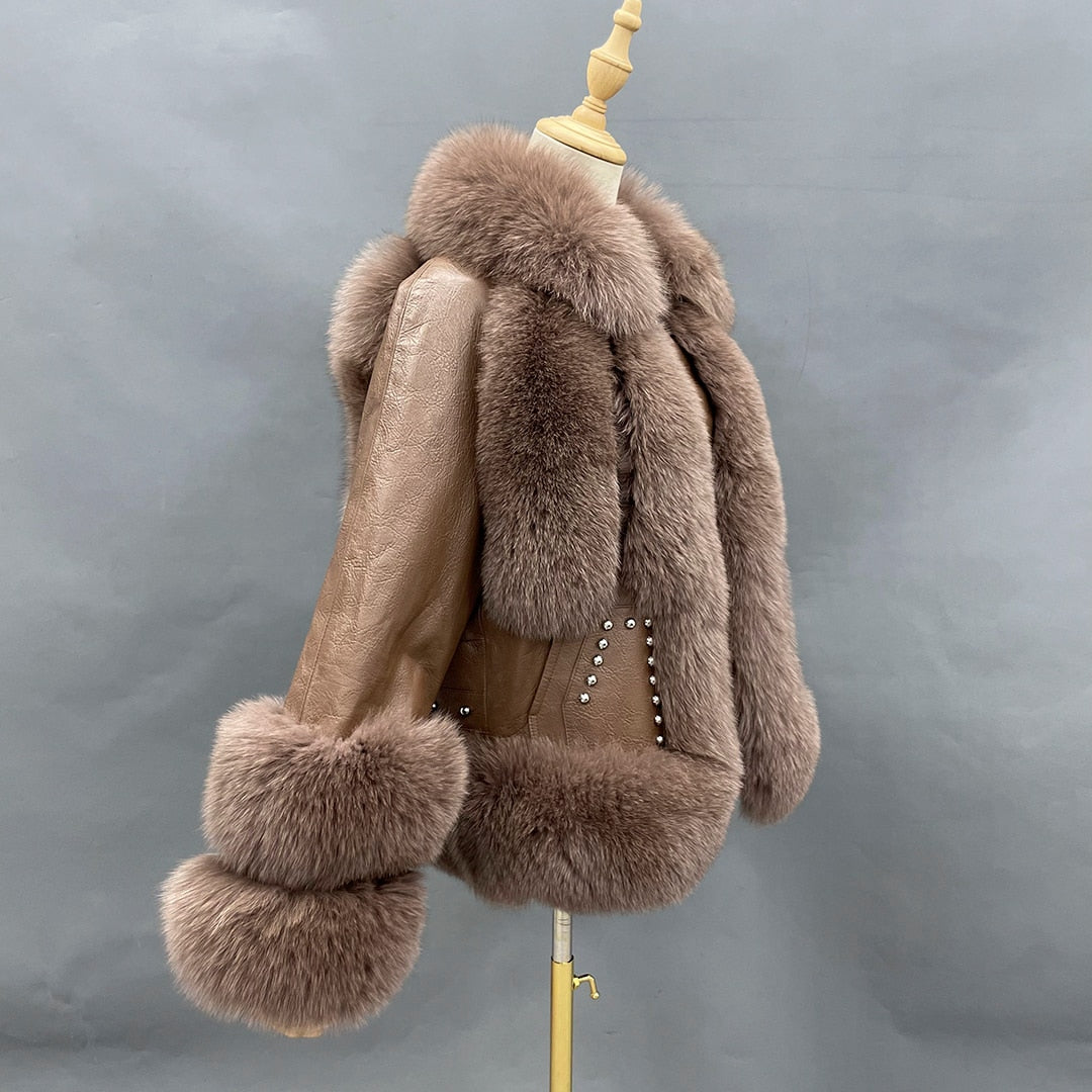 Genuine Leather Coats With Fluffy Real Fur Pattern