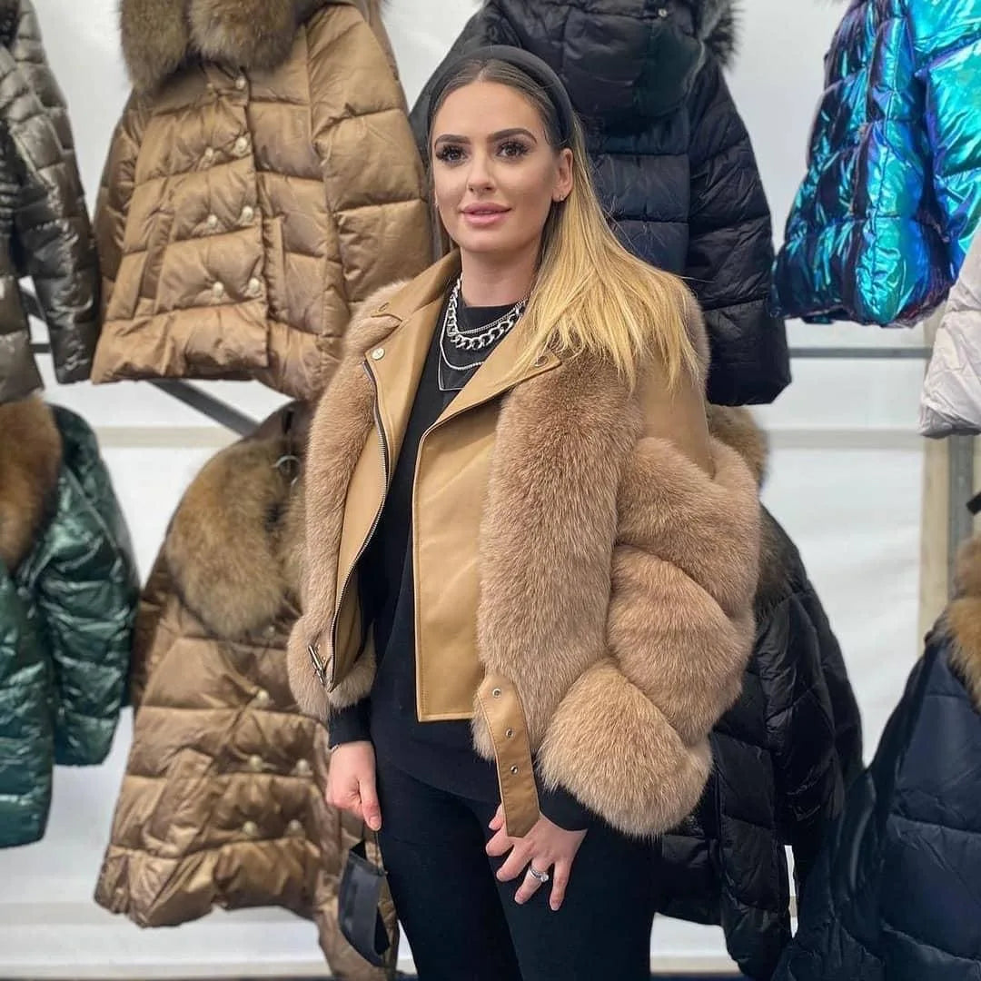 Genuine Leather Moto Real Fox Fur Coats