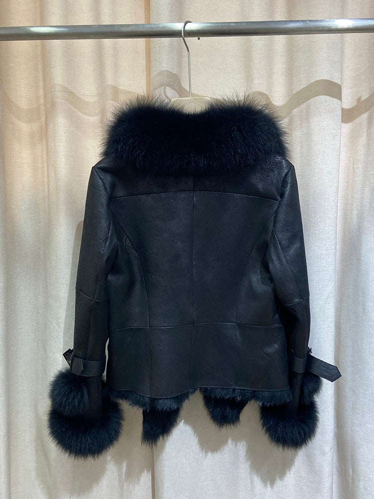 Real Rabbit Fur Liner Real Fox Fur Collar & Cuffs Coats