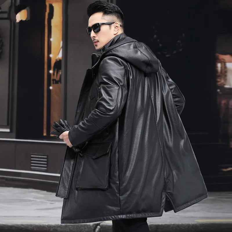 Genuine Leather Duck Down Long Coat