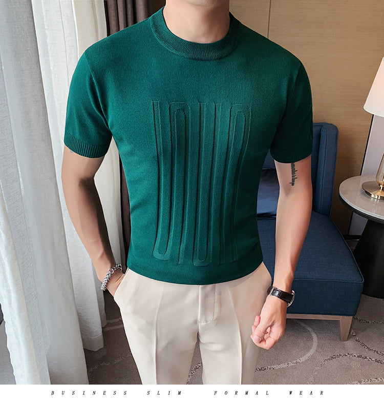 Knitted O-Neck Slim Fit Short Sleeve Shirts