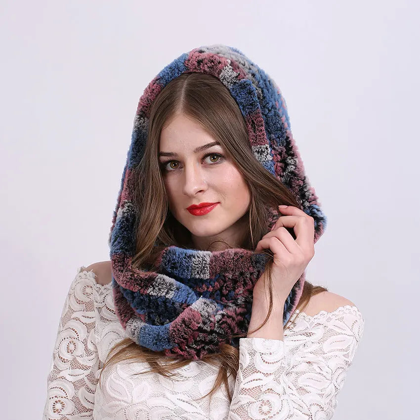Knitted Real Fur Scarf Hoods