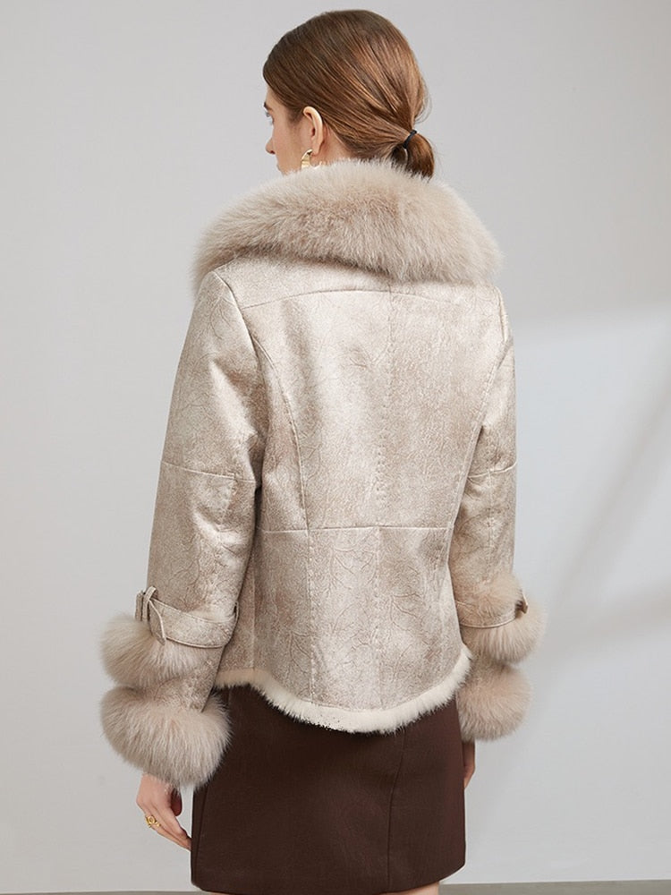 Real Rabbit Fur Liner Real Fox Fur Collar & Cuffs Coats