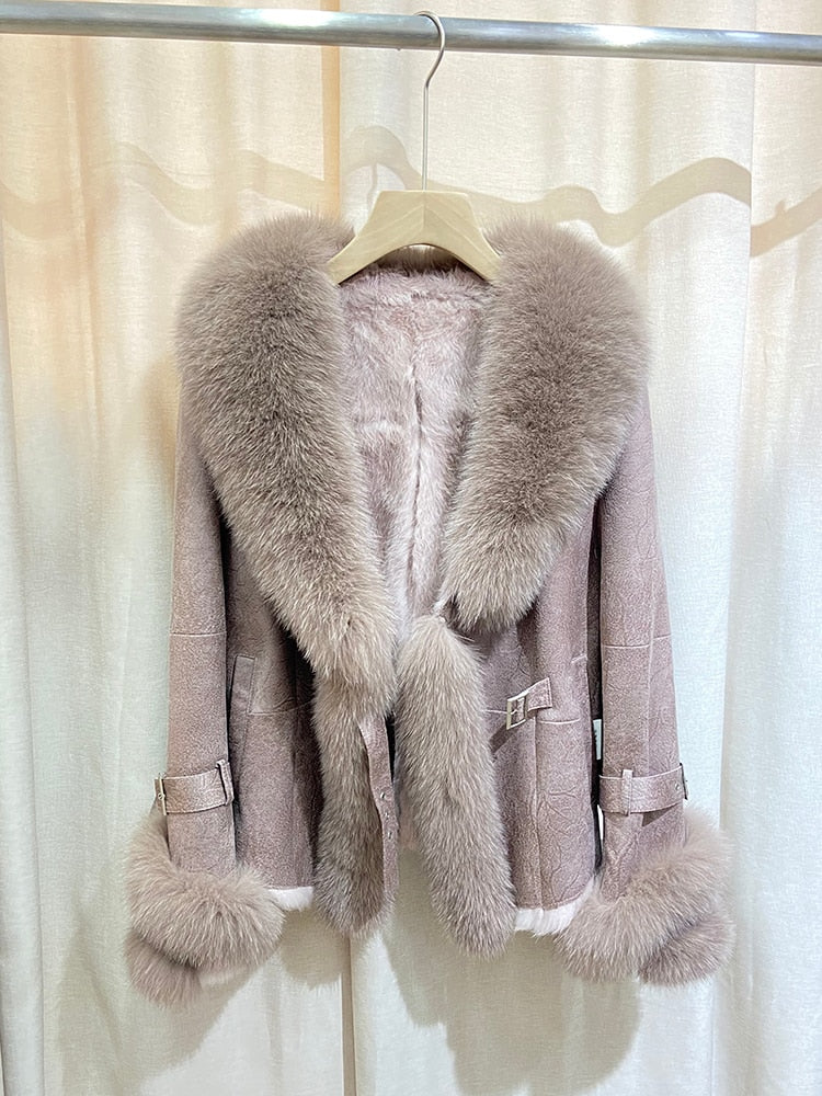 Real Rabbit Fur Liner Real Fox Fur Collar & Cuffs Coats