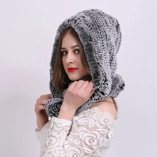 Knitted Real Fur Scarf Hoods