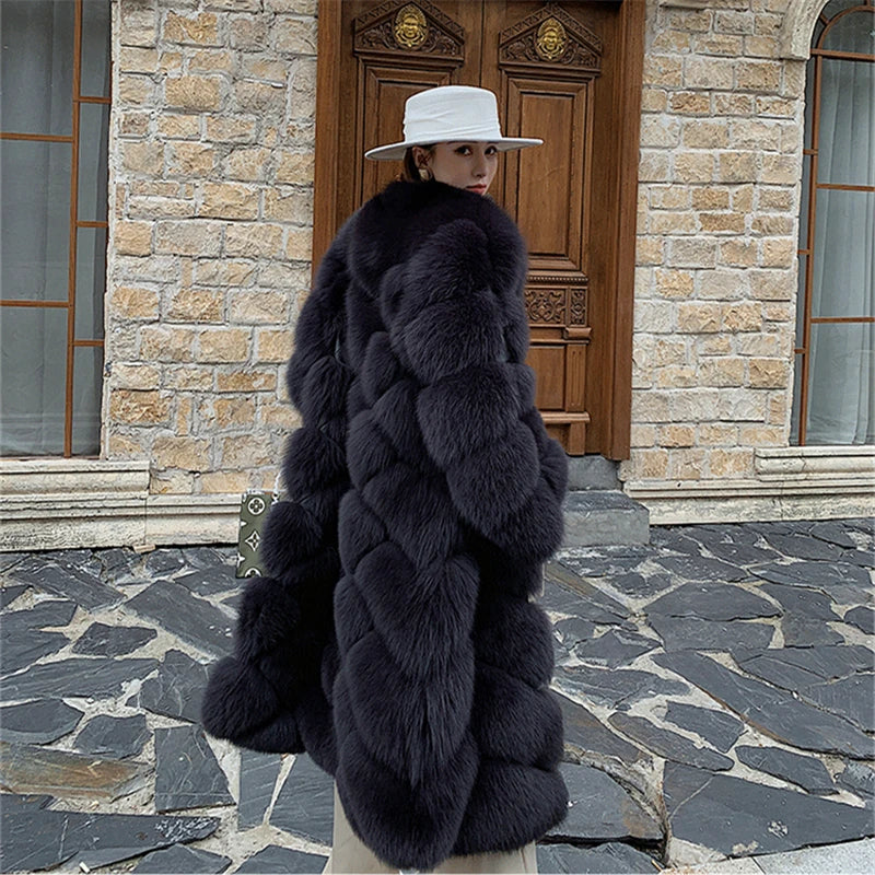 Pattern Long Real Fox Fur Coats