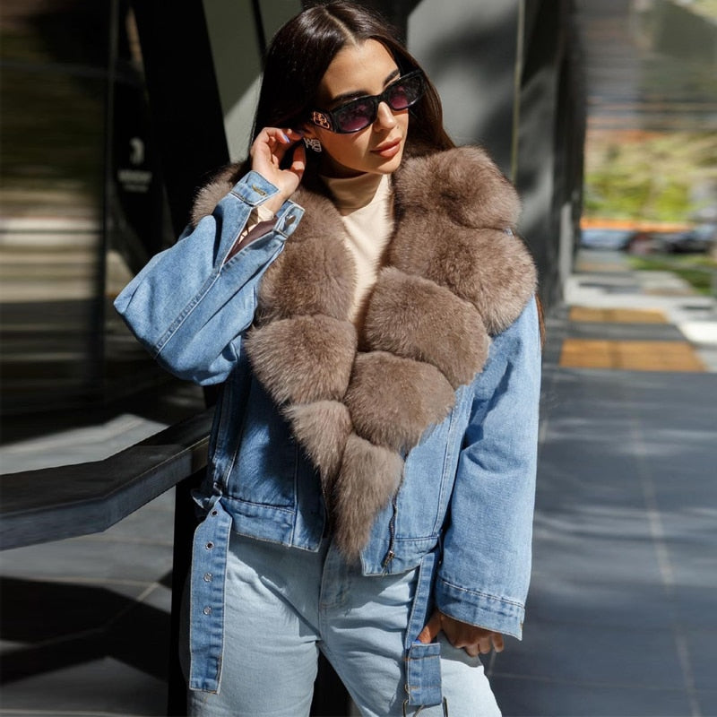 Denim Jackets Real Fur Collar