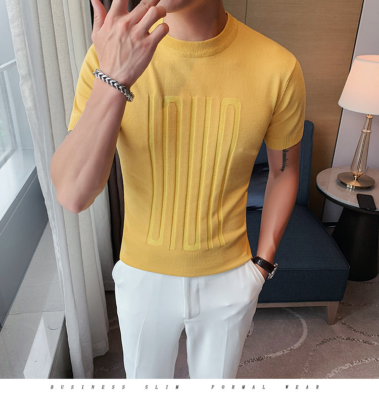 Knitted O-Neck Slim Fit Short Sleeve Shirts