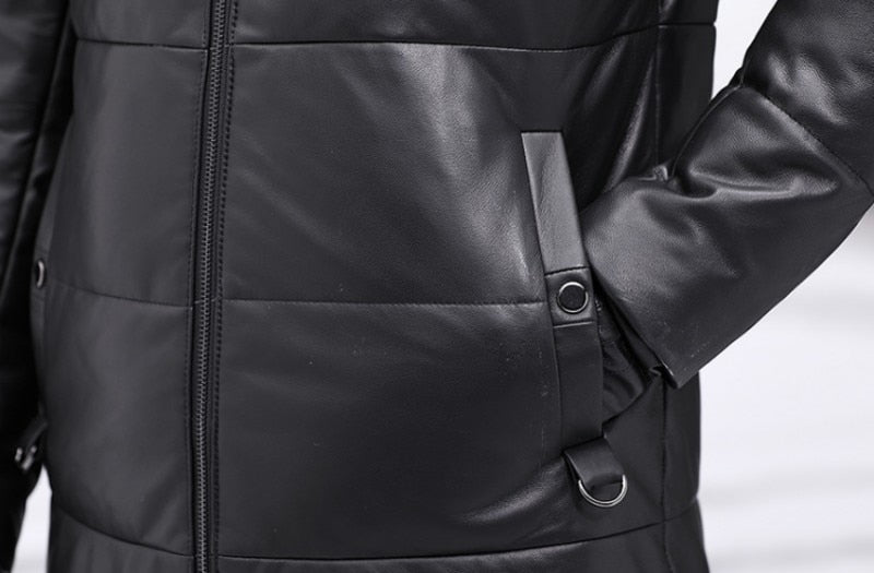 Genuine Leather Coat Duck Down Mink Fur Collar