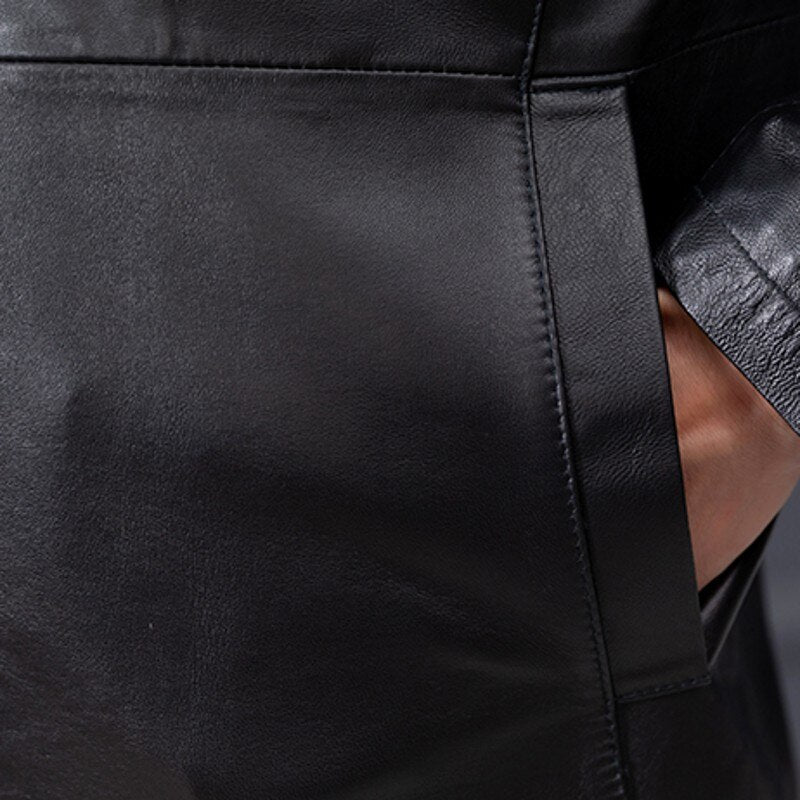 Genuine Leather Coat Hooded