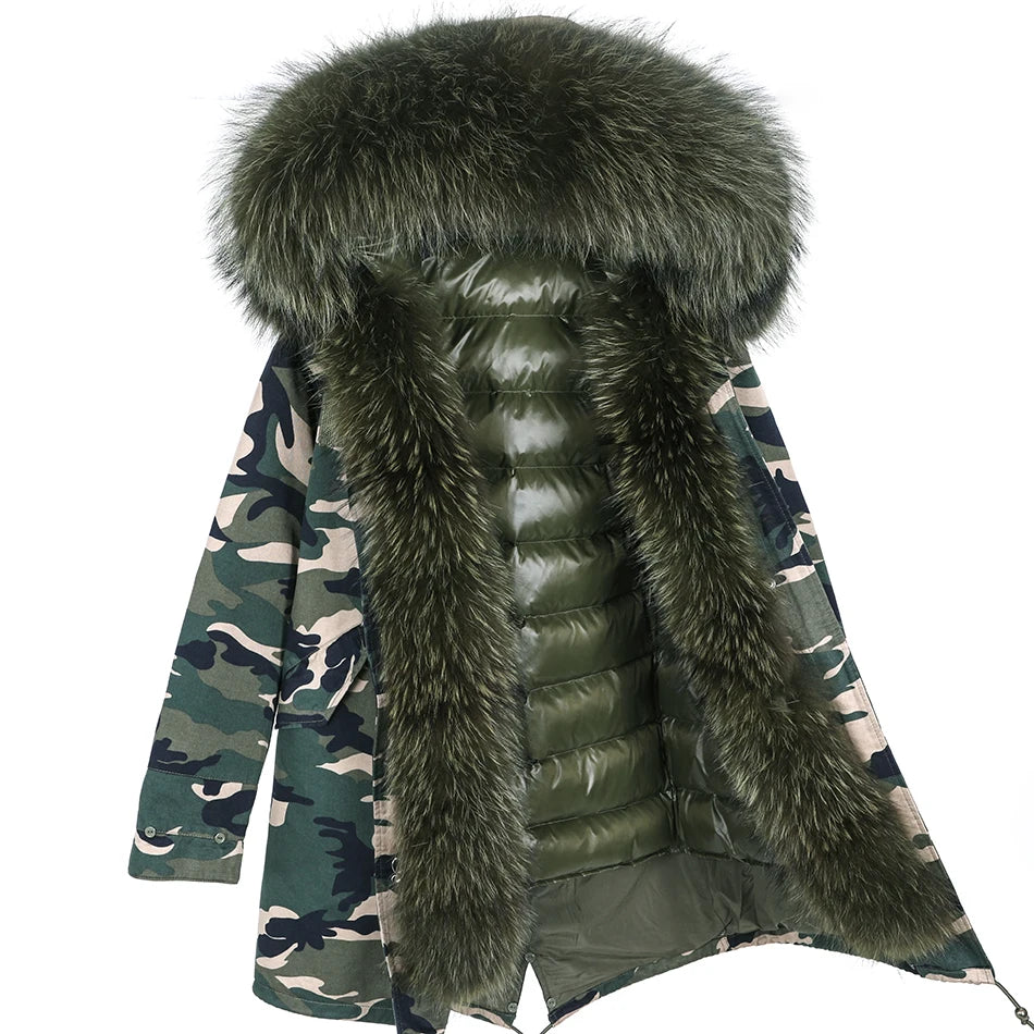 Duck Down Liner Real Fur Hooded Parka Long Coats