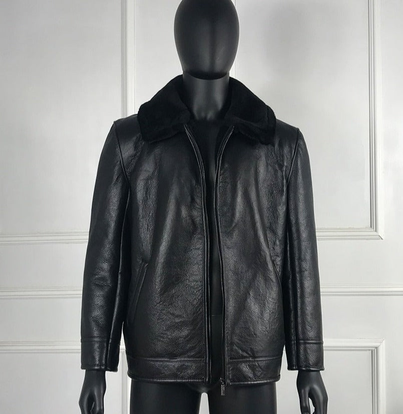 Black Genuine Leather Coats Real Fur Liner