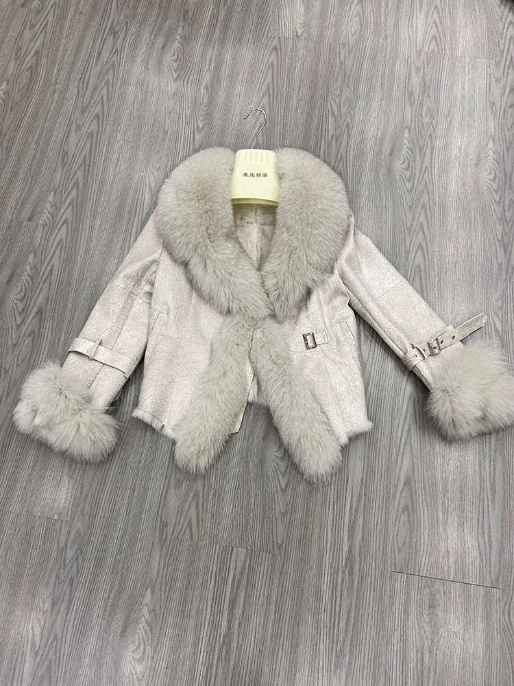 Real Rabbit Fur Liner Real Fox Fur Collar & Cuffs Coats