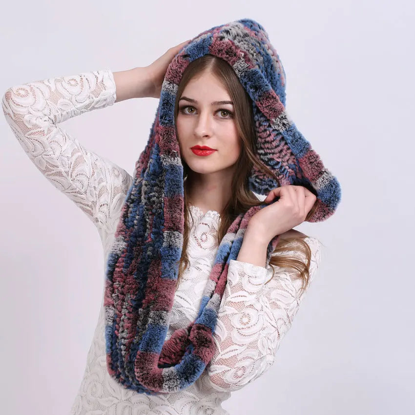 Knitted Real Fur Scarf Hoods