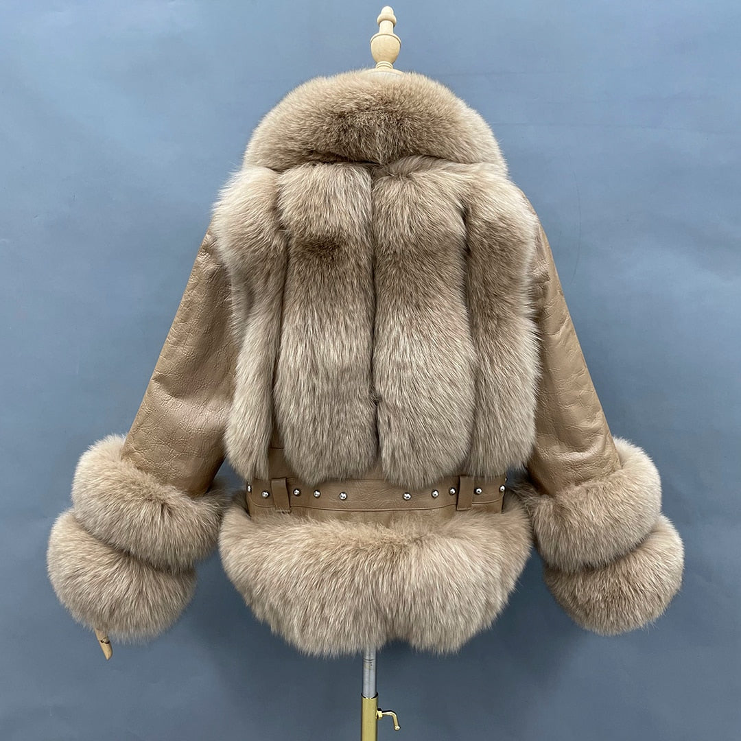 Genuine Leather Coats With Fluffy Real Fur Pattern