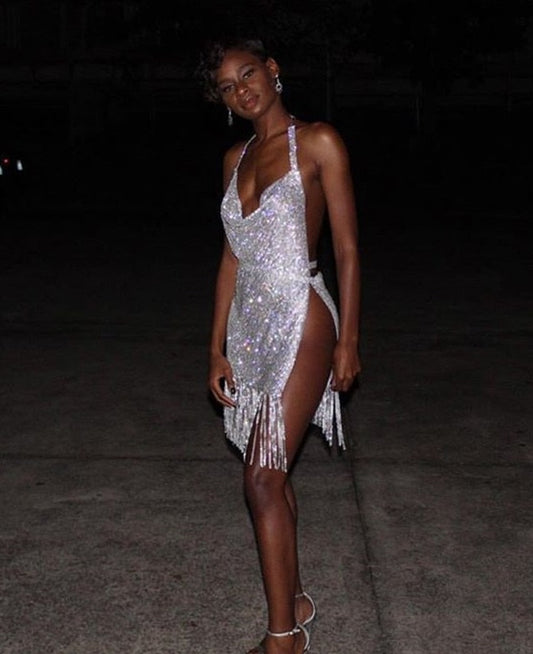 Crystal Tassel Mini Dresses