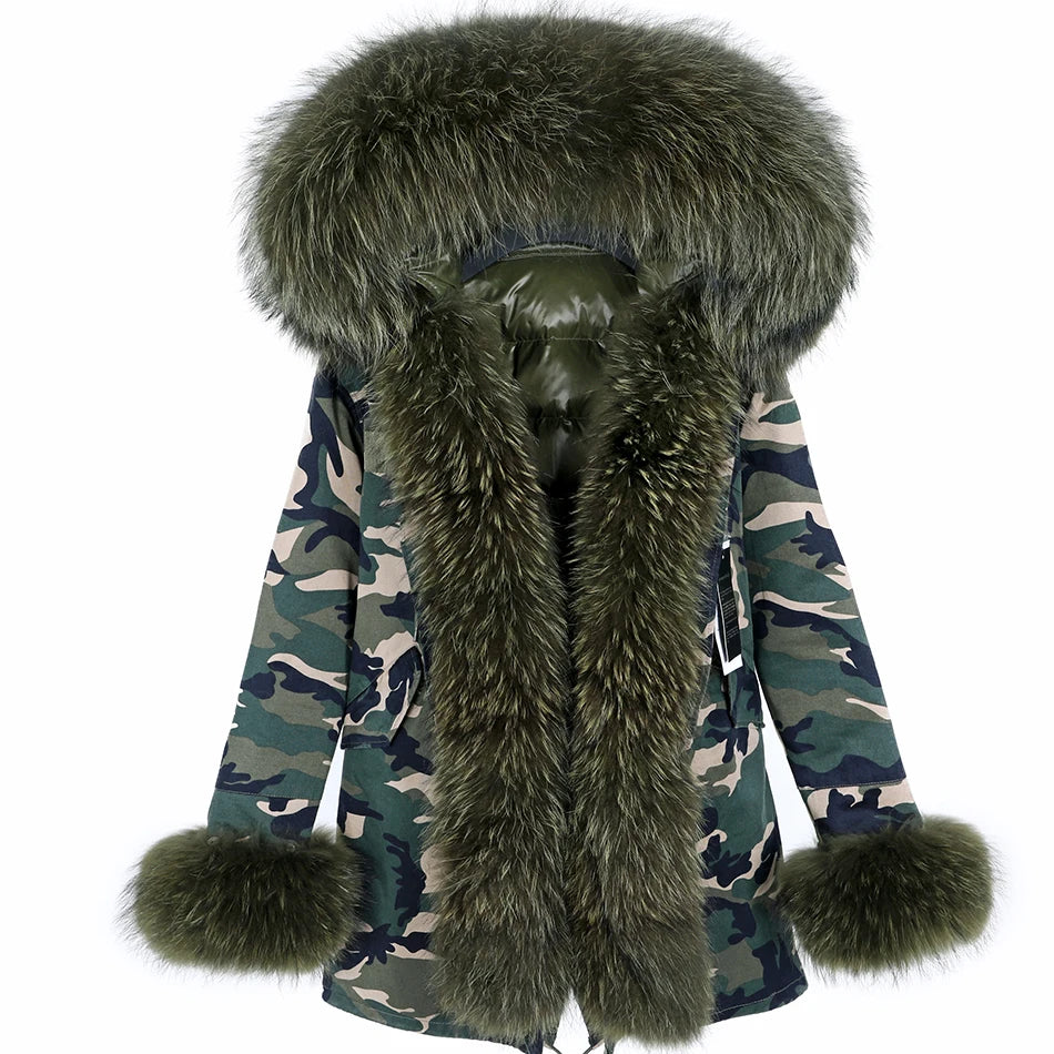 Duck Down Liner Real Fur Hooded Parka Long Coats