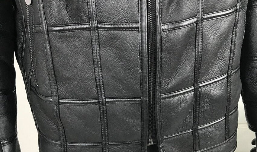 Box Pattern Genuine Leather Coats Real Fur Liner