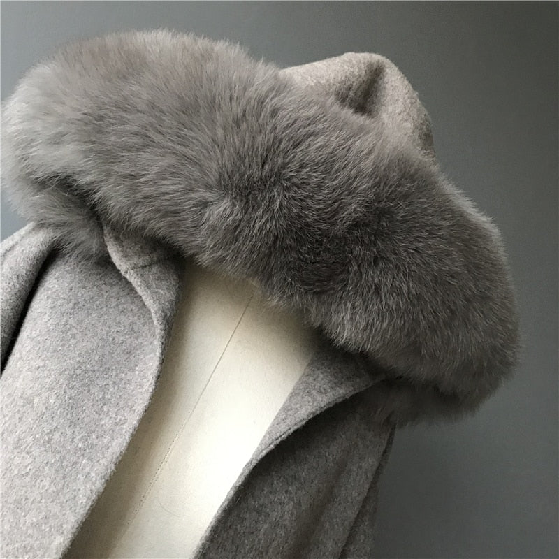 Cashmere Pea Coats Real Fur Hoodie & Cuffs