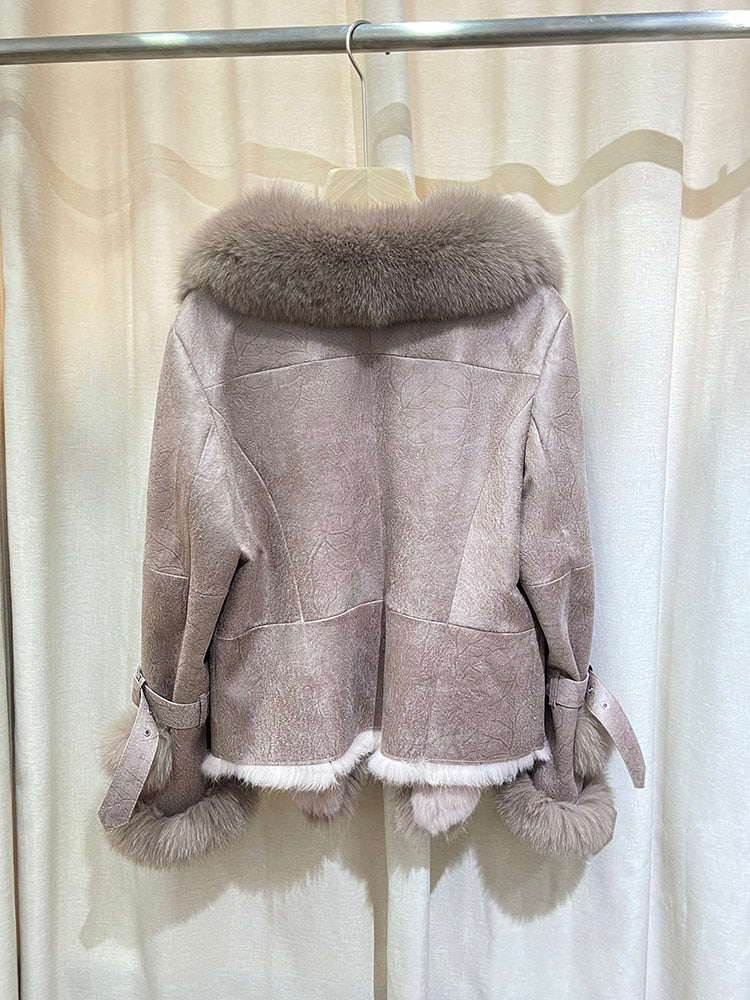 Real Rabbit Fur Liner Real Fox Fur Collar & Cuffs Coats