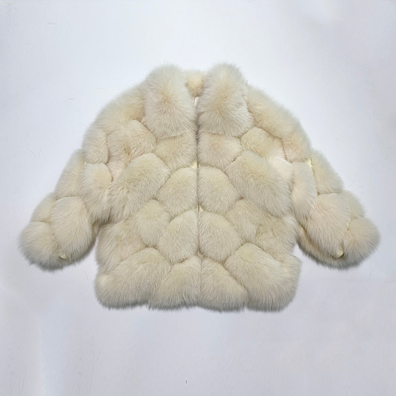 Pattern Turn Down Collar Real Fox Fur Coats